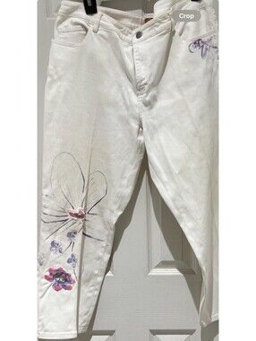 Dana Buchman White Denim Painted Floral Pants 14P